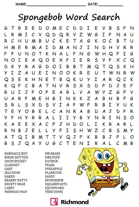 Spongebob Word Search Printable